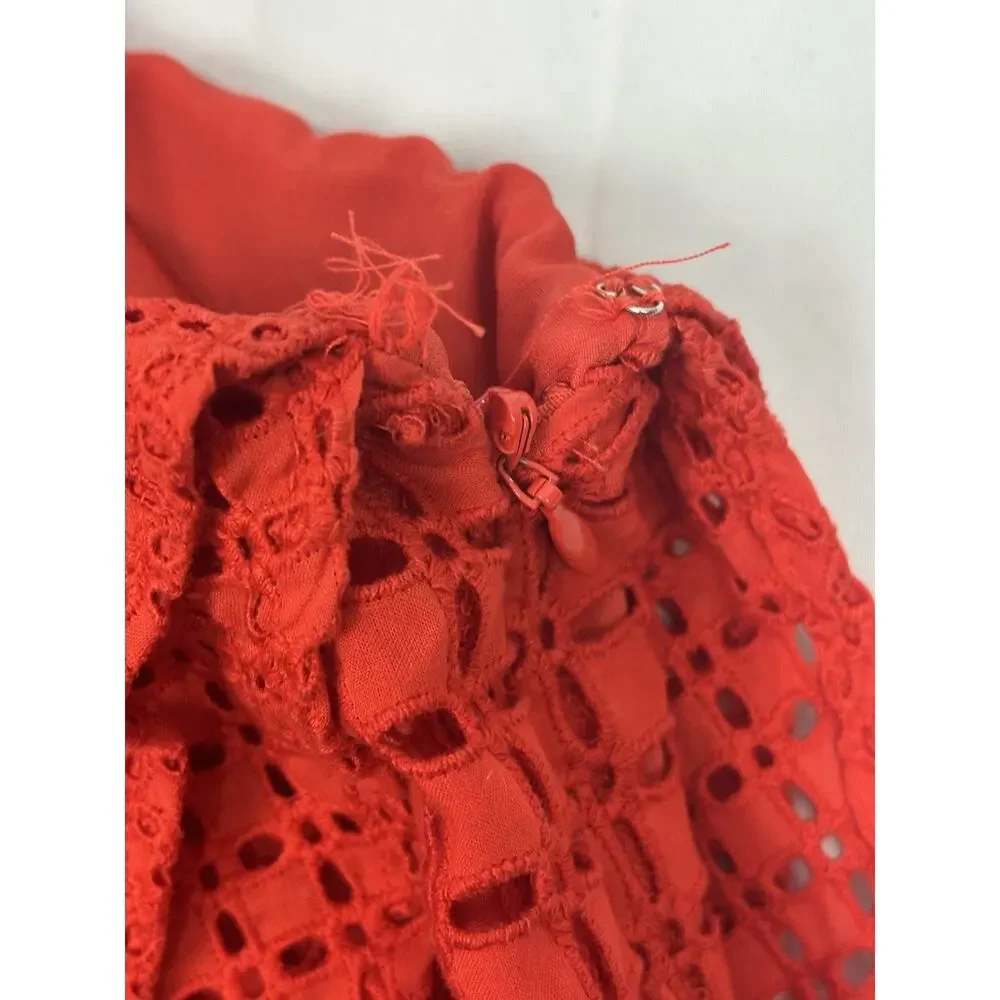 J Crew One Shoulder Ruffle Sleeveless Top Eyelet Lace Red Size 4